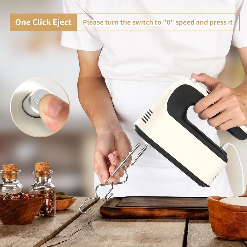 Yomelo 9-Speed Digital Hand Mixer Electric, 400W Powerful DC Motor, Hand Mixer Electric Handheld with Snap-On Storage Case, 5 Stainless Steel Accessories, Beaters, Dough Hooks, Whisk(Creamy/Black) - Image 5